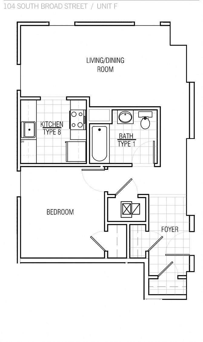 Floor plan for 1 bed, 1 bath